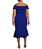 Color:Cobalt - Image 2 - Plus Size Sleeveless Off-The-Shoulder Flounce Hem Crepe Midi Fit and Flare Dress