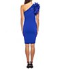 Color:Cobalt - Image 2 - Ruffled One Shoulder Sleeveless Scuba Crepe Sheath Dress