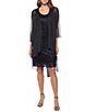 Color:Black - Image 1 - Sequin Lace Scoop Neck 3/4 Sleeve Sheath Chiffon Duster 2-Piece Jacket Dress
