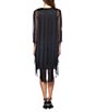Color:Black - Image 2 - Sequin Lace Scoop Neck 3/4 Sleeve Sheath Chiffon Duster 2-Piece Jacket Dress