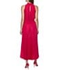 Color:Red - Image 2 - Sleeveless Halter Mock Neck Smocked Pleated Crepe Chiffon A-Line Midi Dress