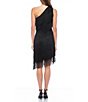 Color:Black - Image 2 - Sleeveless One Shoulder Fringe Tier Dress