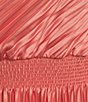 Color:Coral - Image 3 - Sleeveless One Shoulder Pleated Smocked Waist Crepe Chiffon Midi Dress