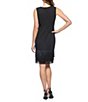 Color:Black - Image 2 - Sleeveless V-Neck Fringe Hem Scuba Crepe Short Sheath Dress