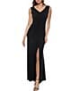 Color:Black - Image 1 - Sleeveless V-Neck Knotted Waist Front Slit Maxi Gown