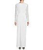 Color:Ivory - Image 2 - Stretch Crepe Long Beaded Sleeve Round Neck Walk Thru Jumpsuit Gown