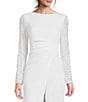 Color:Ivory - Image 3 - Stretch Crepe Long Beaded Sleeve Round Neck Walk Thru Jumpsuit Gown