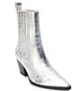 Color:Silver Croco Leather - Image 1 - Collins Metallic Croco Embossed Leather Western Booties