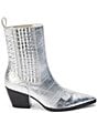 Color:Silver Croco Leather - Image 2 - Collins Metallic Croco Embossed Leather Western Booties