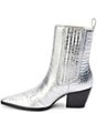 Color:Silver Croco Leather - Image 4 - Collins Metallic Croco Embossed Leather Western Booties