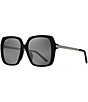 Color:Black Gloss - Image 1 - Women's Poolside 55mm Polarized Black Square Sunglasses