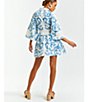 Color:Blue/Ivory - Image 6 - Carmen Floral Print Mandarin Collar 3/4 Full Sleeve Mini A-Line Dress