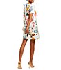 Color:Midnight Ocean - Image 4 - Cecily Reversible Mixed Floral Print Stretch Crepe Bow Tie Back Short Sleeve Crew Neck Mini A-Line Dress