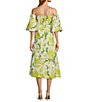 Color:Yellow - Image 2 - Emilie Linen Blend Floral Off-the-Shoulder Puff Sleeve Sweetheart Neck A-Line Midi Dress