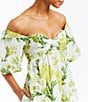 Color:Yellow - Image 4 - Emilie Linen Blend Floral Off-the-Shoulder Puff Sleeve Sweetheart Neck A-Line Midi Dress