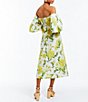 Color:Yellow - Image 6 - Emilie Linen Blend Floral Off-the-Shoulder Puff Sleeve Sweetheart Neck A-Line Midi Dress