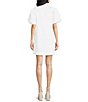 Color:Ivory - Image 2 - Linen Elliana Mandarin Collar Puff Sleeve Embroidered Button Front Mini Dress