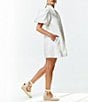 Color:Ivory - Image 3 - Linen Blend Elliana Mandarin Collar Puff Sleeve Embroidered Button Front Mini Dress
