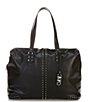 Color:Black - Image 1 - Astor Extra-Large Studded Leather Weekender Bag