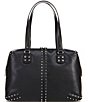 Color:Black - Image 2 - Astor Studded Large Leather Shoulder Bag