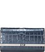 Color:Navy - Image 1 - Croco Embossed Silver Hardware Mona Large E/W Clutch