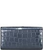 Color:Navy - Image 2 - Croco Embossed Silver Hardware Mona Large E/W Clutch