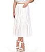 Color:White - Image 1 - Eyelet Tiered Midi Skirt