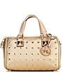 Color:Pale Gold - Image 1 - Grayson Small Studded Metallic Leather Duffle Crossbody Bag