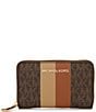 Color:Brown/Luggage - Image 1 - Jet Set Signature Logo Semi Lux Small Zip Around Card Case