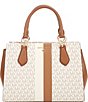 Color:Vanilla/Luggage - Image 1 - Marilyn Signature Logo Semi Lux Medium Satchel Bag