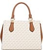 Color:Vanilla/Luggage - Image 2 - Marilyn Signature Logo Semi Lux Medium Satchel Bag
