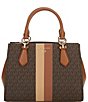 Color:Brown/Luggage - Image 1 - Marilyn Signature Logo Semi Lux Medium Satchel Bag