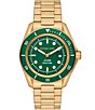 Color:Gold - Image 1 - Men's Maritime Green Dial Three-Hand Date Gold-Tone Stainless Steel Bracelet Watch