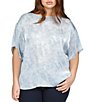 Color:Chambray - Image 1 - Plus Size Boat Neck Short Sleeve Printed Top