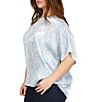 Color:Chambray - Image 4 - Plus Size Boat Neck Short Sleeve Printed Top