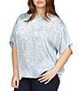 Color:Chambray - Image 5 - Plus Size Boat Neck Short Sleeve Printed Top