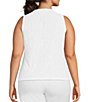 Color:White - Image 2 - Plus Size Button Front V-Neck Sleeveless Tie Front Tank