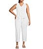 Color:White - Image 3 - Plus Size Button Front V-Neck Sleeveless Tie Front Tank