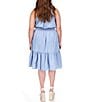 Color:Sky Blue Wash - Image 2 - Plus Size Chain Halter Neck Smocked Waist Sleeveless Midi Dress