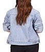 Color:Sky Haze Wash - Image 2 - Plus Size Denim Frayed Crew Neck Long Sleeve Button Front Jacket