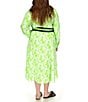 Color:Green Apple - Image 2 - Plus Size Floral Printed Point Collar V-Neck Long Sleeve Maxi Shirt Dress