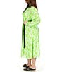 Color:Green Apple - Image 3 - Plus Size Floral Printed Point Collar V-Neck Long Sleeve Maxi Shirt Dress