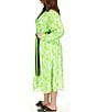 Color:Green Apple - Image 5 - Plus Size Floral Printed Point Collar V-Neck Long Sleeve Maxi Shirt Dress