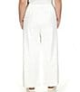 Color:White - Image 2 - Plus Size Linen Elastic Drawstring Tie Waist Pocketed Pull-On Pants