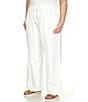 Color:White - Image 4 - Plus Size Linen Elastic Drawstring Tie Waist Pocketed Pull-On Pants