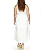 Color:White - Image 2 - Plus Size Linen Point Collar V-Neck Sleeveless Button Front Belted A-Line Maxi Dress