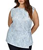 Color:Chambray - Image 1 - Plus Size Matte Jersey Crew Neck Sleeveless Twist Waist Top