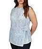 Color:Chambray - Image 5 - Plus Size Matte Jersey Crew Neck Sleeveless Twist Waist Top