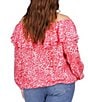 Color:Deep Pink - Image 2 - Plus Size Pebble Crepe Off-The-Shoulder Long Sleeve Top