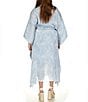 Color:Chambray - Image 2 - Plus Size Printed V-Neck 3/4 Sleeve Chain Belt Midi Caftan Dress